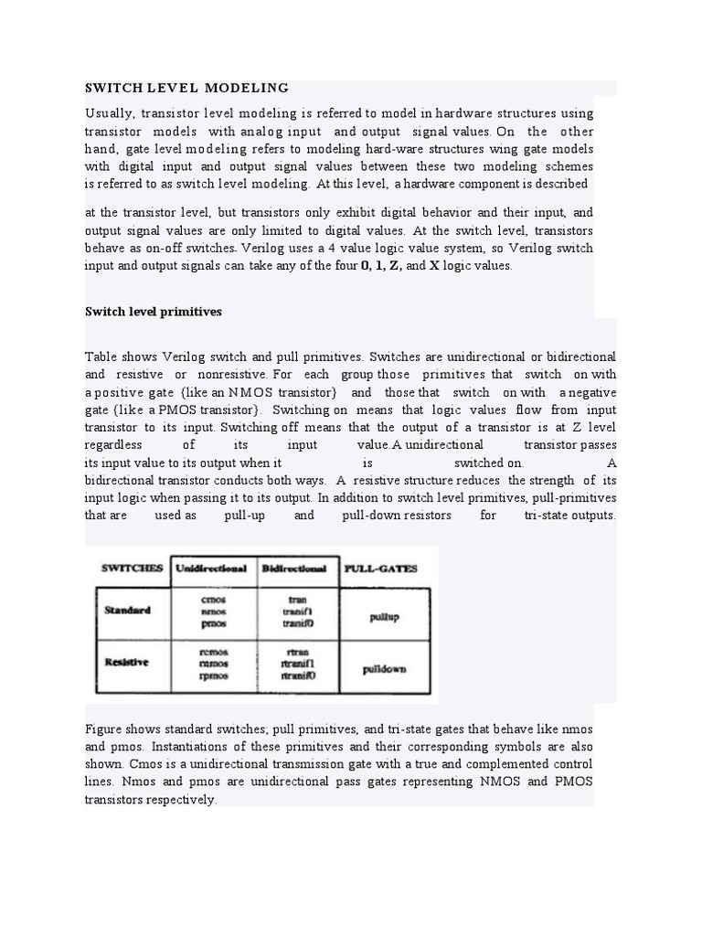 Switch Level Modeling | PDF | Logic Gate | Cmos
