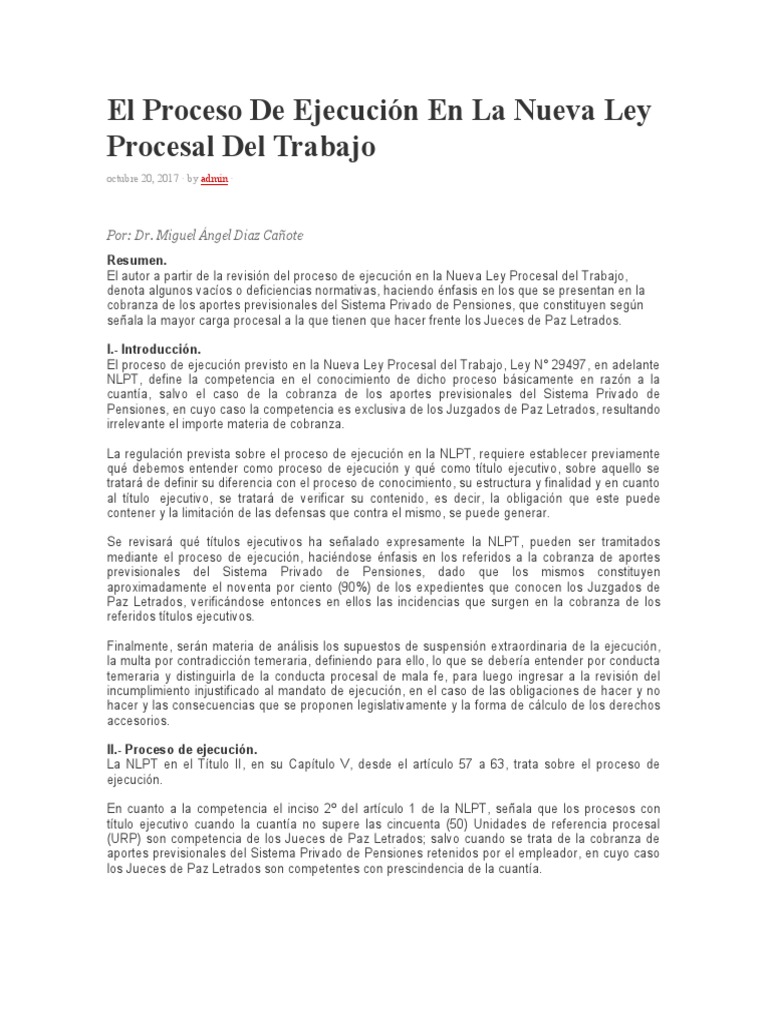 Proceso de Ejecución en Ley Laboral | PDF | Ley procesal | Sentencia (ley)
