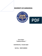 University of Sargodha: Term Paper 'Political Science '' Submitted By: Areeba Iqbal Roll No: BMCF18M033
