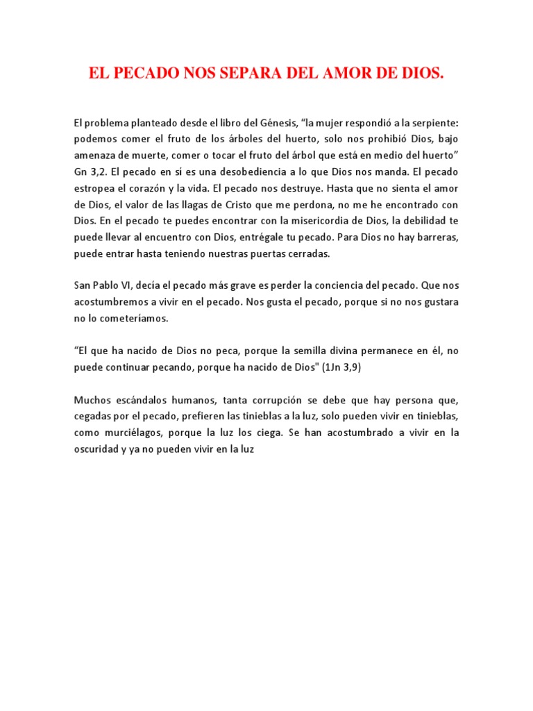El Pecado Nos Separa Del Amor de Dios | PDF