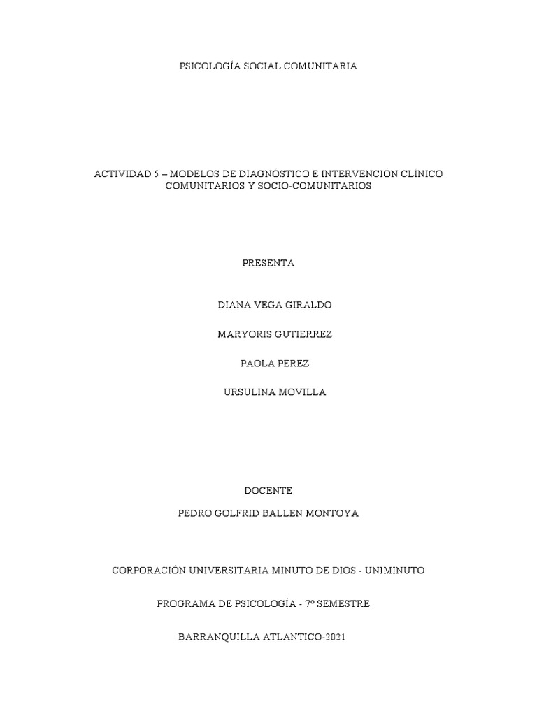 Modelos de Intervención en Psicología Comunitaria | PDF | Sicología ...