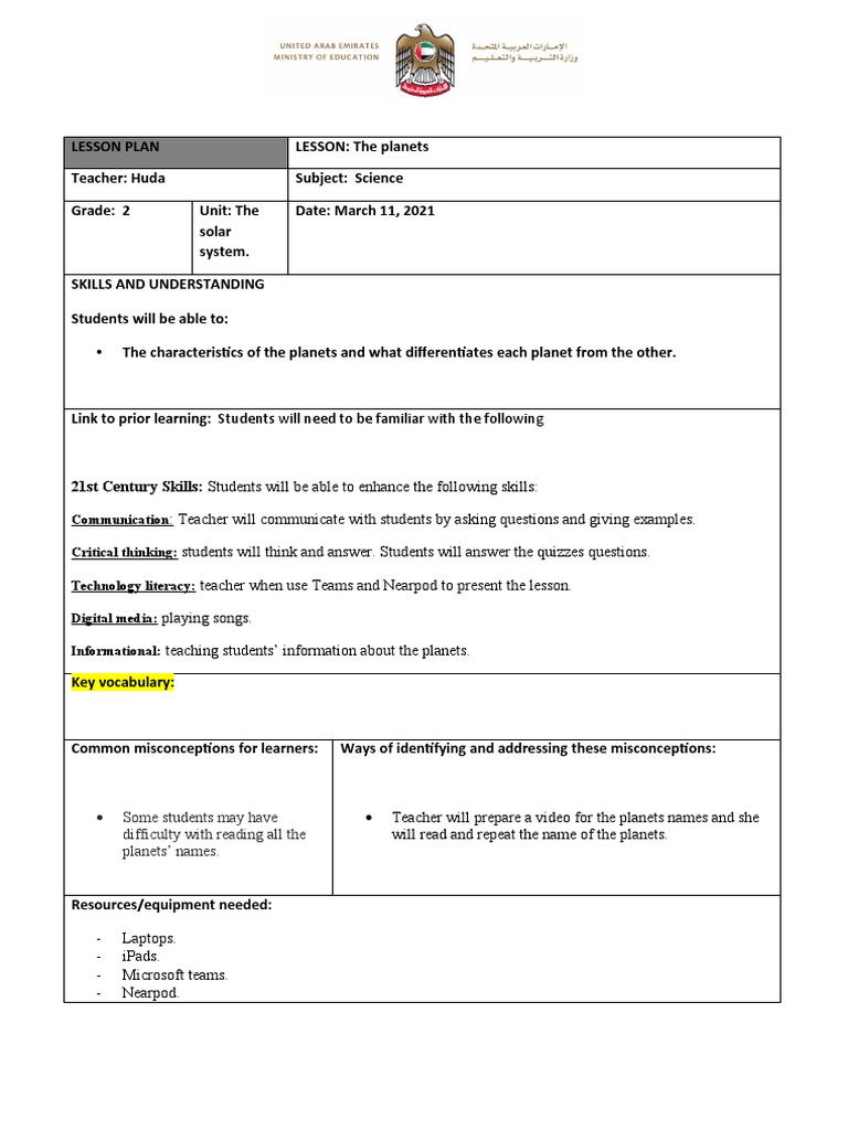Planets and Earth Lesson Plan | PDF | Lesson Plan | Teachers