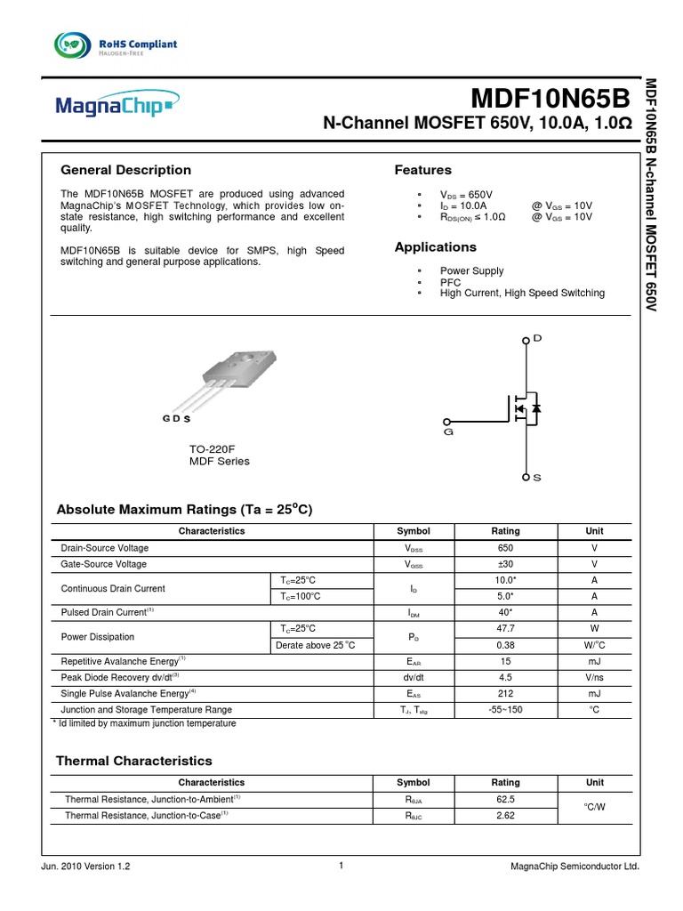 MDF10N65B: N-Channel MOSFET 650V, 10.0A, 1.0 | PDF | Field Effect ...