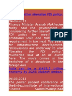 Govt To Further Liberalise FDI Policy: Pranab