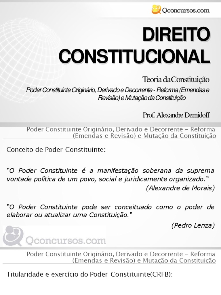 Poder Constituinte Originário, Derivado e Decorrente - Reforma (Emendas ...