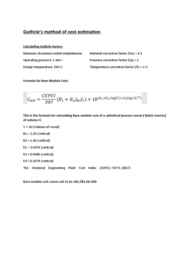 Guthrie Method Cost Estimation Guide | PDF | Science & Mathematics ...