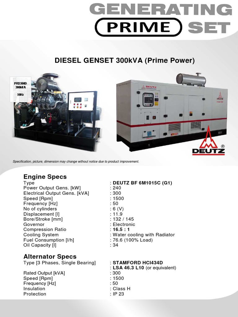 DIESEL GENSET 300kVA (Prime Power) : Engine Specs | PDF | Radiator ...