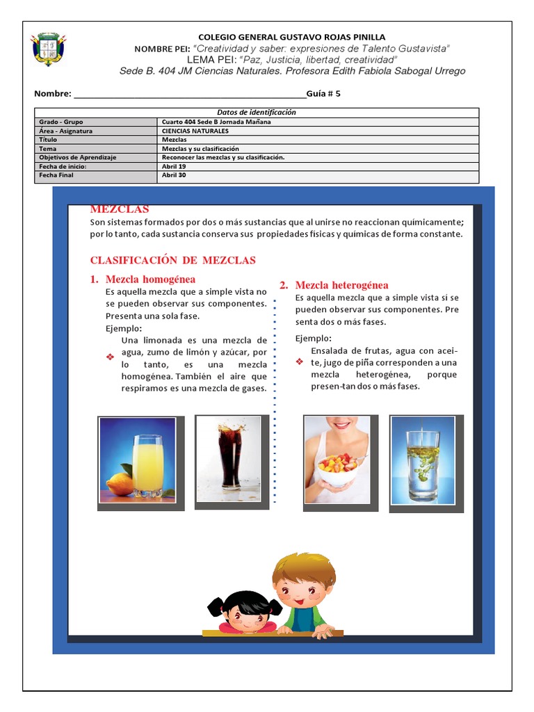 Clasificación de Mezclas para Cuarto Grado | PDF | Mezcla | Química