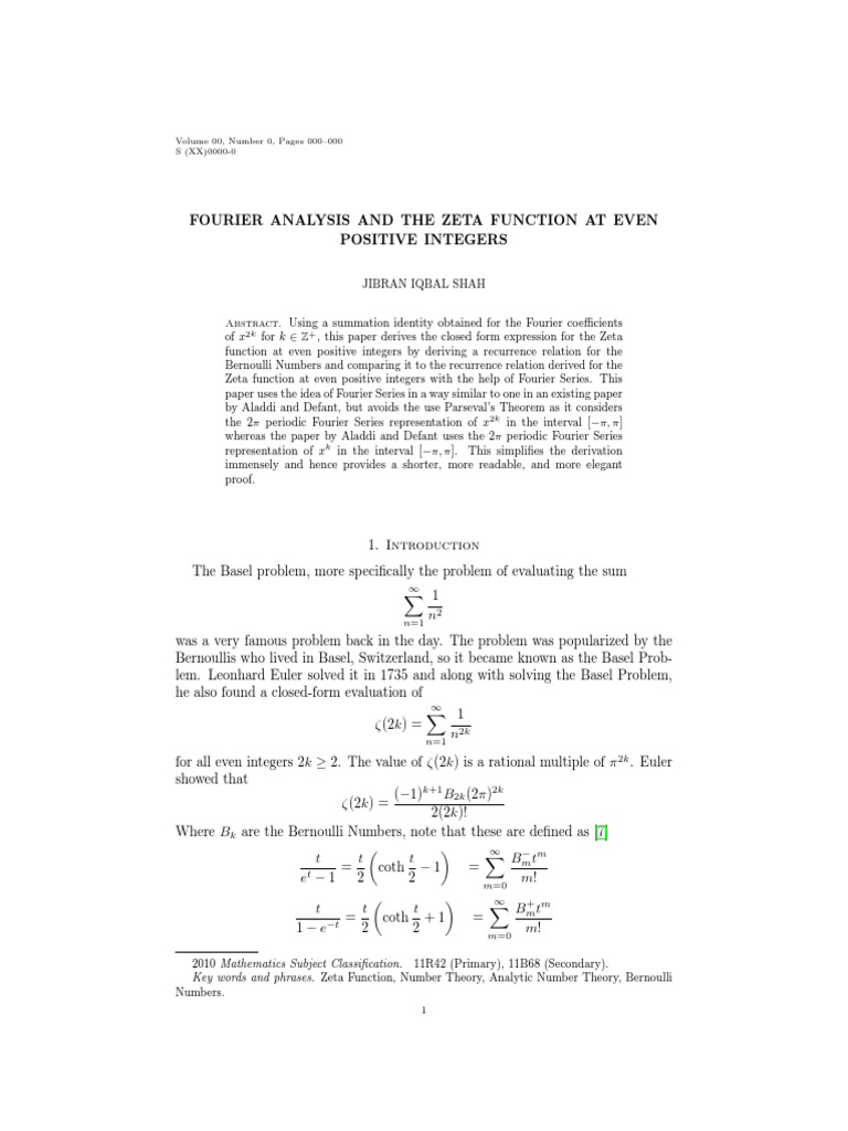 Fourier Analysis and The Zeta Function | PDF | Fourier