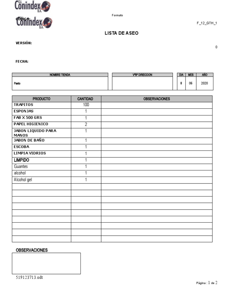 Lista de Aseo para Tienda | PDF