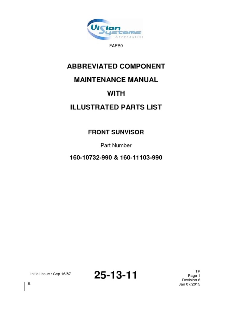 Abbreviated Component Maintenance Manual With Illustrated Parts List