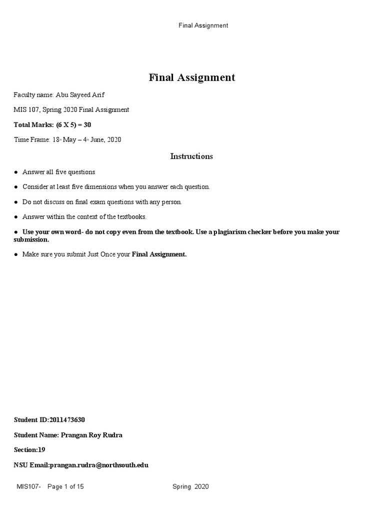 MIS107 Spring 2020 Final Assignment | PDF | Electronic Data Interchange ...