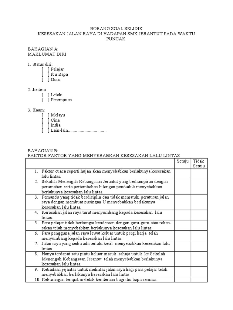 Borang Soal Selidik R D Tg6 Pdf