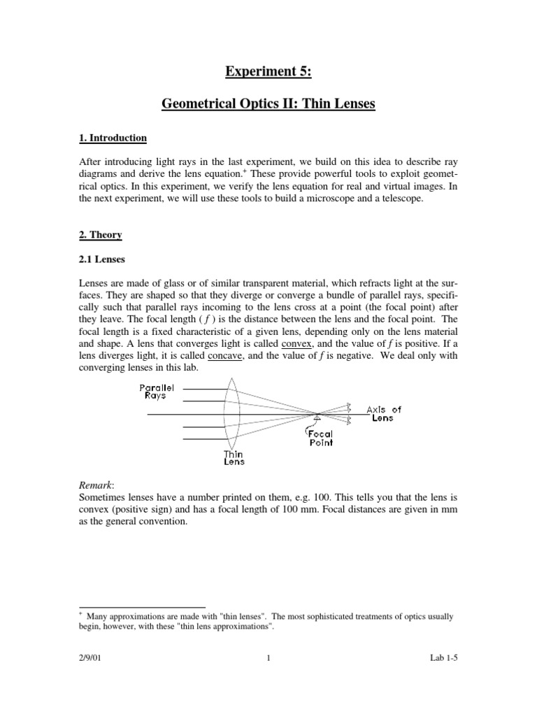 Thin Lenses Lab PDF Lens (Optics) Optics