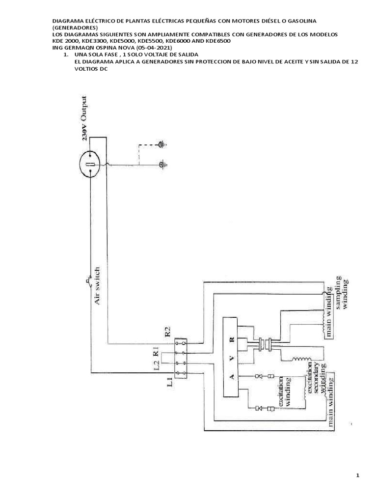 Diagrama Electrico de Coneccion de Plantas Electricas Generadores Pequeños  Gon | PDF | Generador eléctrico | Motor diesel