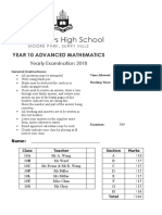 Sydney Boys 2018 Year 10 Maths Yearly & Solutions