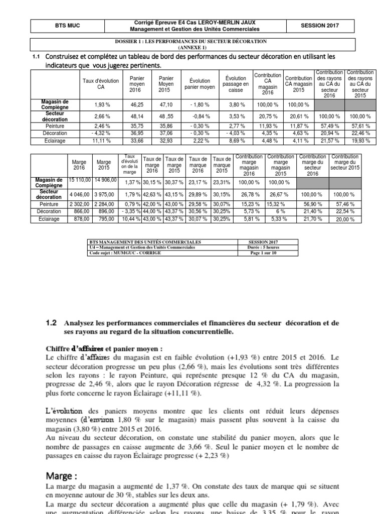 Corrigé Livre Bts Mco Gestion Opérationnelle Pdf BTS MUC MGUC Corrige 2017 Leroy Merlin | PDF | Intérim (travail) |  Recrutement