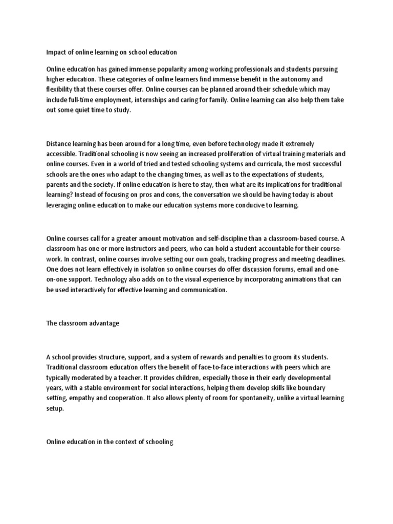 Impact of Online Education | PDF | Distance Education | Educational ...