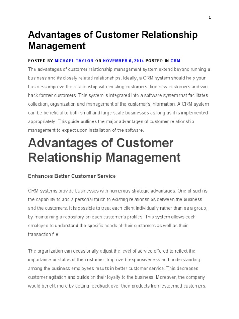Advantages of CRM Systems Explained | PDF | Customer Relationship ...