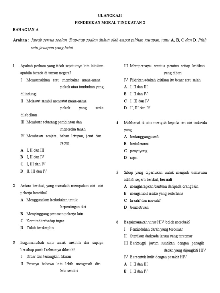 Ujian Mac Pendidikan Moral Tingkatan 2 2  PDF