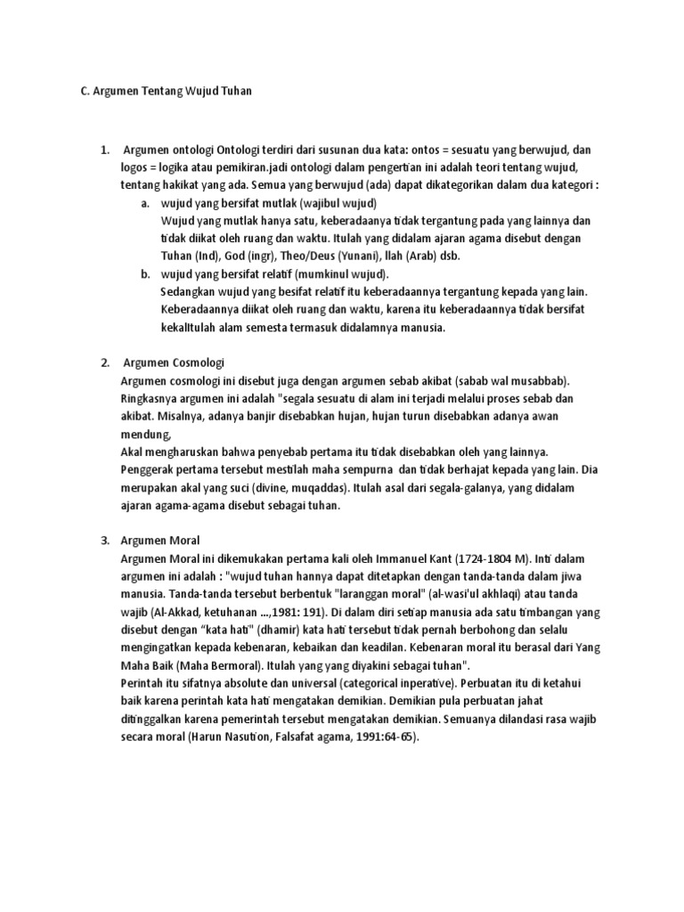 C. Argumen Tentang Wujud Tuhan PDF