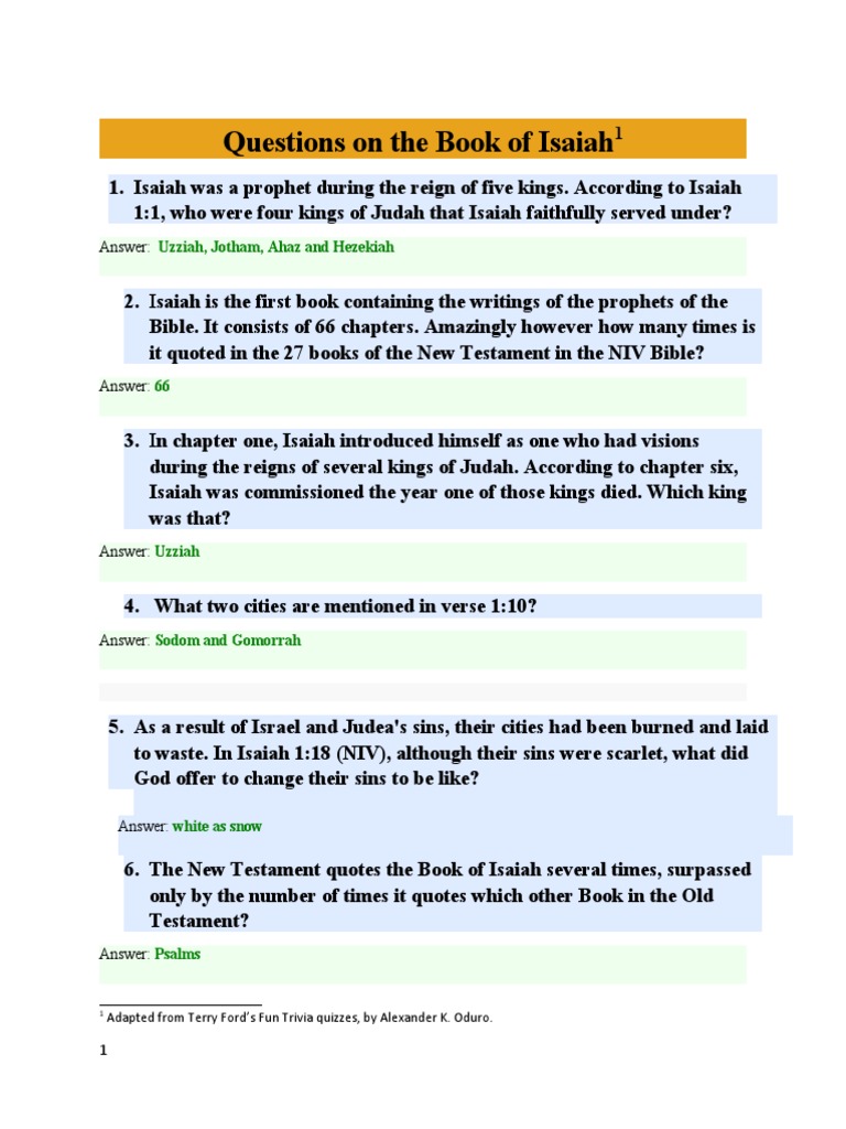 Youth Quiz On Isaiah | PDF | Isaiah | Book Of Isaiah