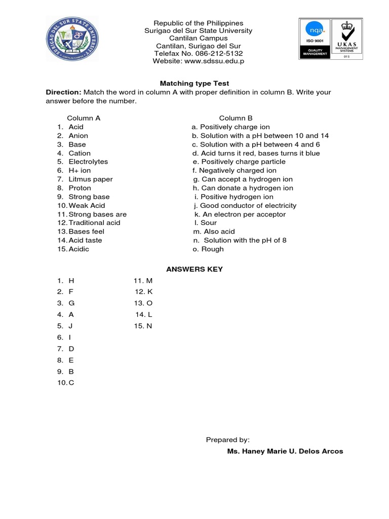 Matching Type Test | PDF