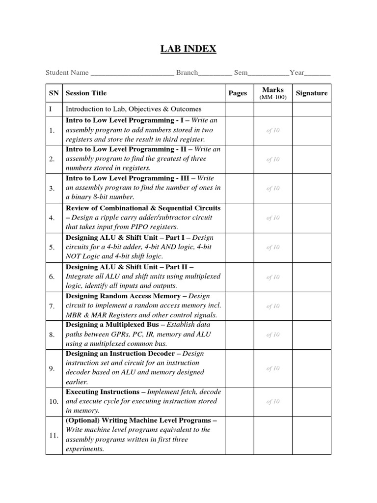 Lab Index and Assignment Guidelines | PDF | Logic Gate | Central ...