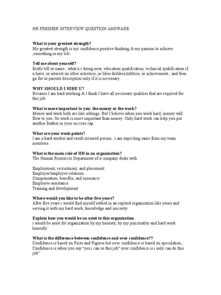 HR Fresher Interview Question Answare PDF Human Resources Employment
