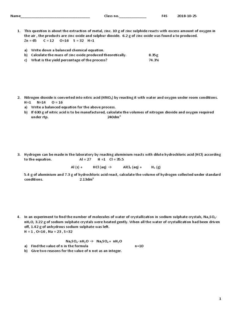 Calculation From Equation Exercises | PDF | Teaching Methods ...