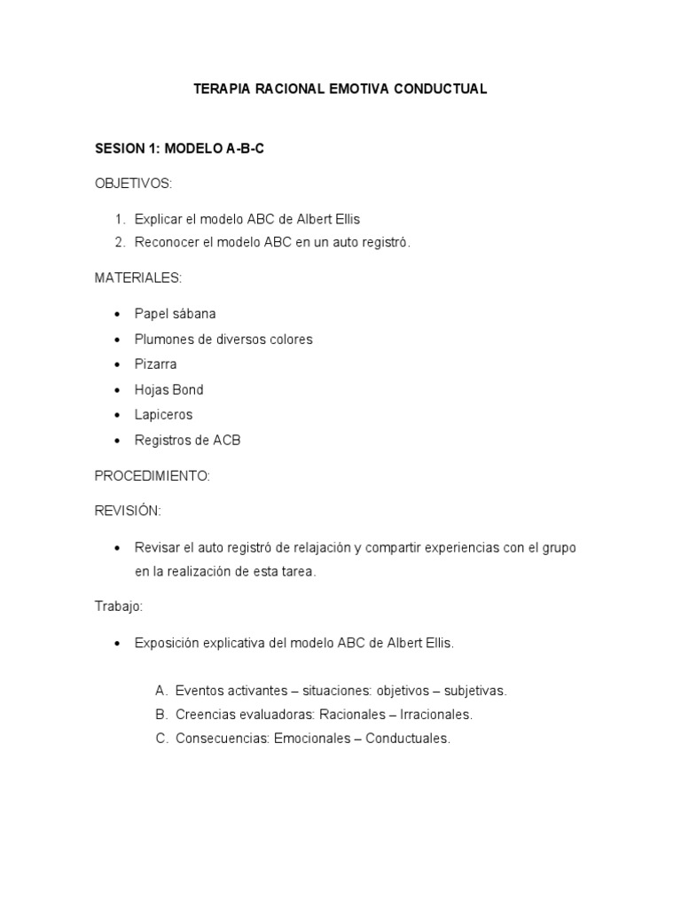 Modelo ABC de Terapia Racional Emotiva | PDF | Terapia racional de ...