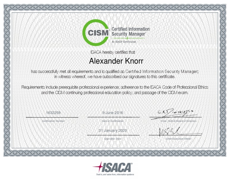 CISM Certificate | PDF