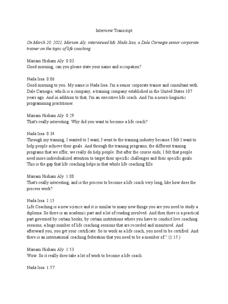 Mariam Aly Interview Transcript | PDF | Clinical Psychology | Psychology