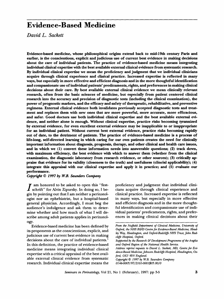 EvidenceBased Medicine David L. Sackett PDF Evidence Based