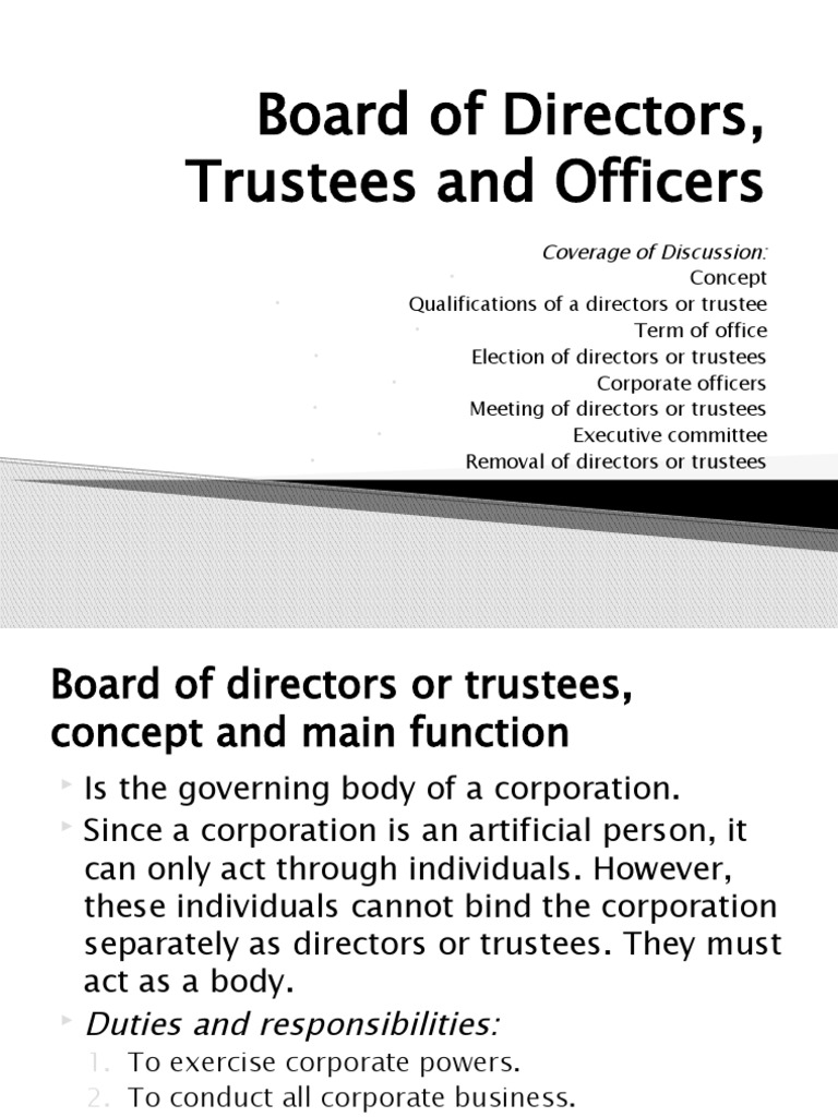 Board of Directors, Trustees and Officers PDF Board Of Directors