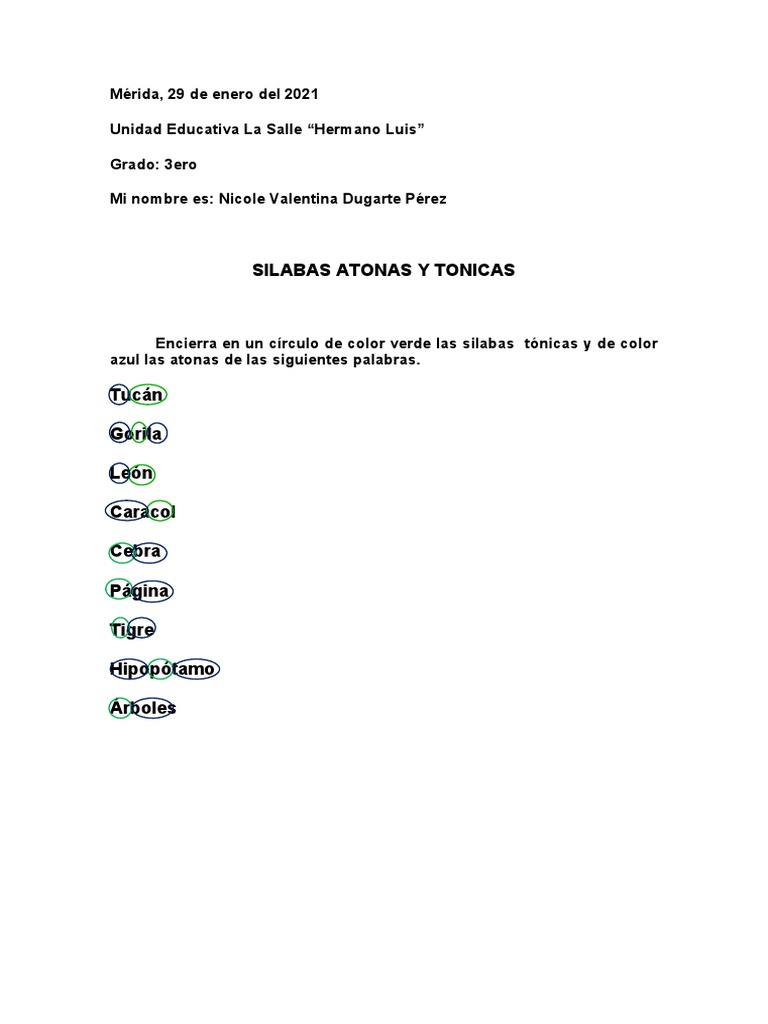 Silabas Tonicas y Atonas | PDF