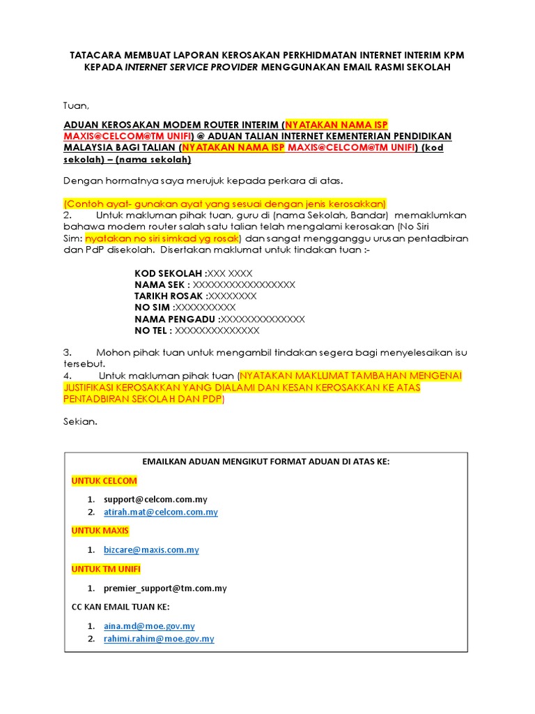 Panduan Membuat Aduan Laporan Kerosakan Perkhidmatan Internet 