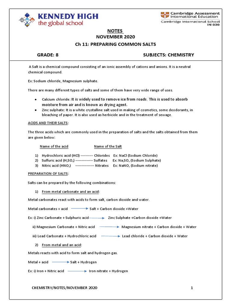 Preparing Common Salts in Chemistry | PDF | Salt (Chemistry) | Ion