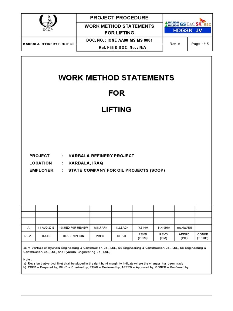 Lifting Method Statements for Karbala Refinery | PDF | Crane (Machine ...