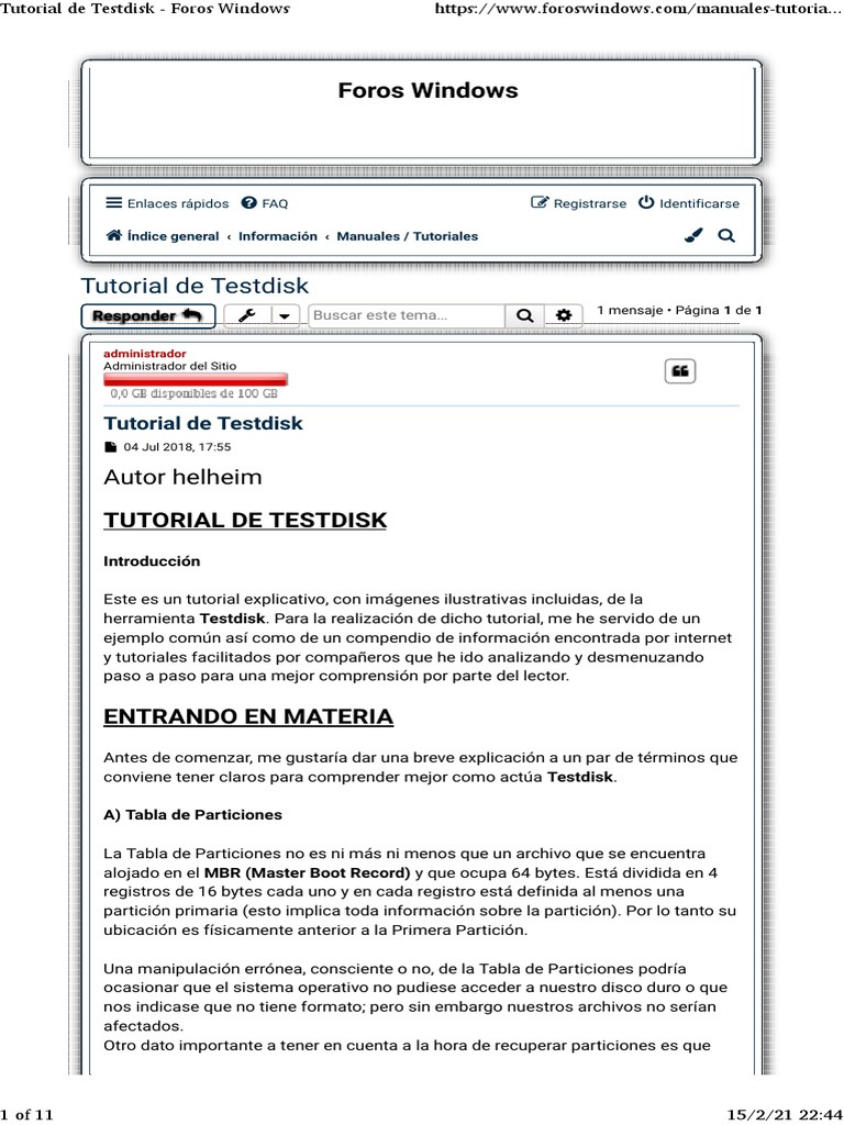 Manual Testdisk | PDF | Archivo de computadora | Gestión de tecnología ...