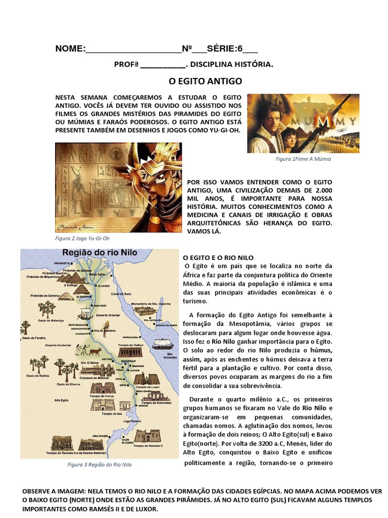 ATIVIDADE HISTÓRIA 6 Ano EGITO ANTIGO | PDF | Antigo Egito | Egito, image size:768x1024