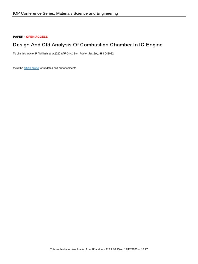 CFD Analysis of IC Engine Combustion Chamber | PDF | Heat Transfer | Heat