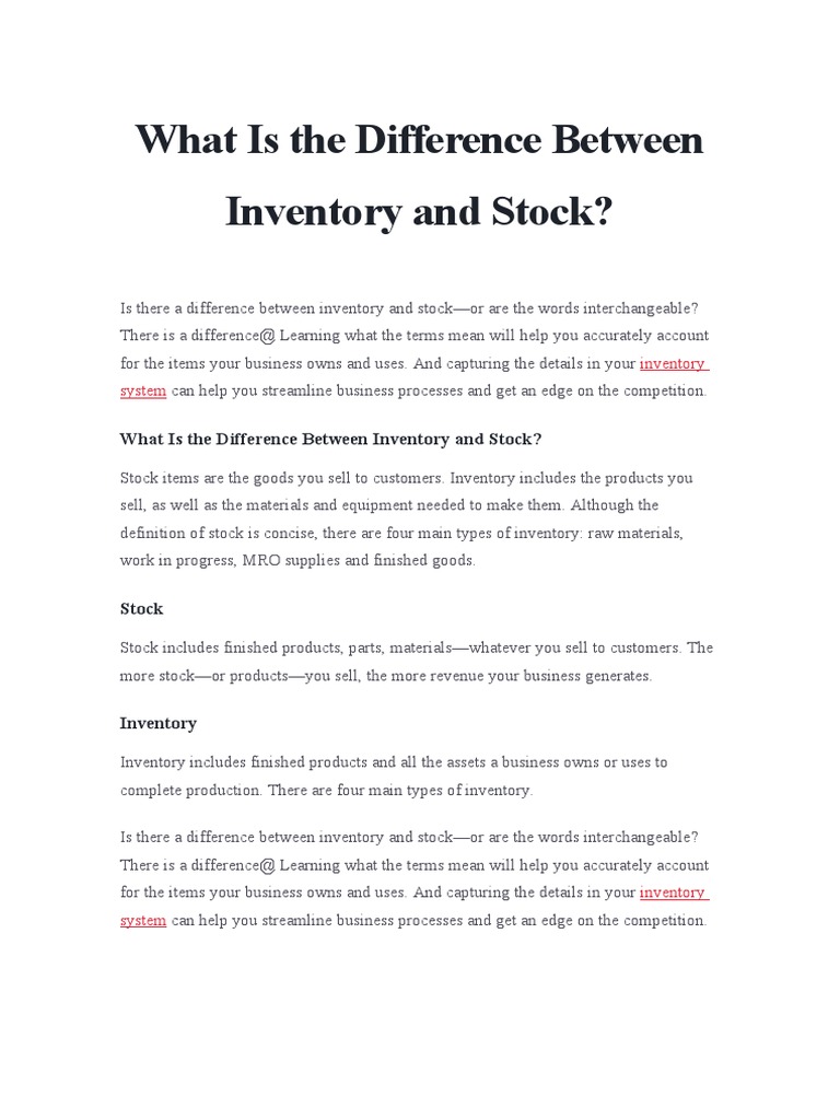 What Is The Difference Between Inventory and Stock PDF Inventory