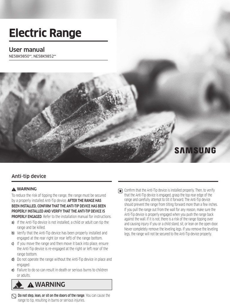 Samsung Electric Range User Manual NE58K9850 NE58K9852 PDF Cookware