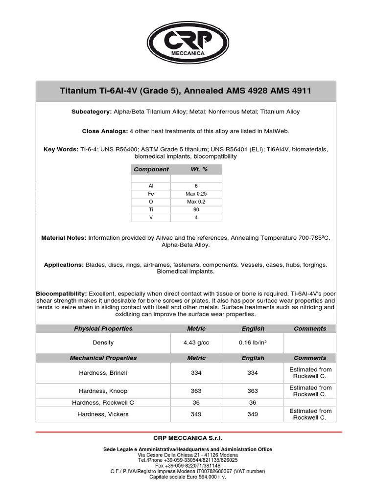 Data Sheet TI-6AL-4V | PDF | Strength Of Materials | Solid Mechanics