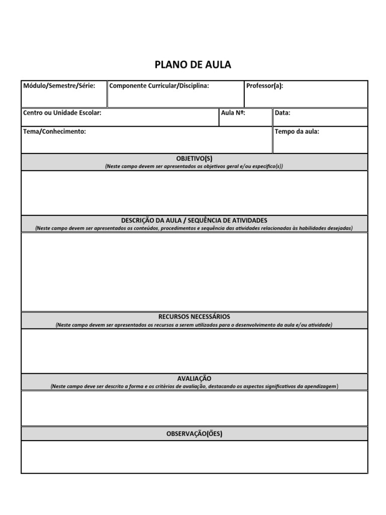 Modelo de Plano de Aula Word | PDF