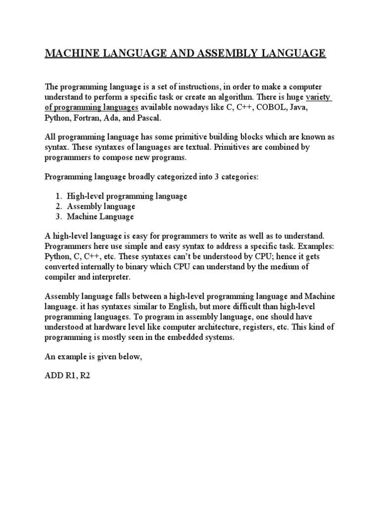 Machine Language and Assembly Language | PDF | Assembly Language ...