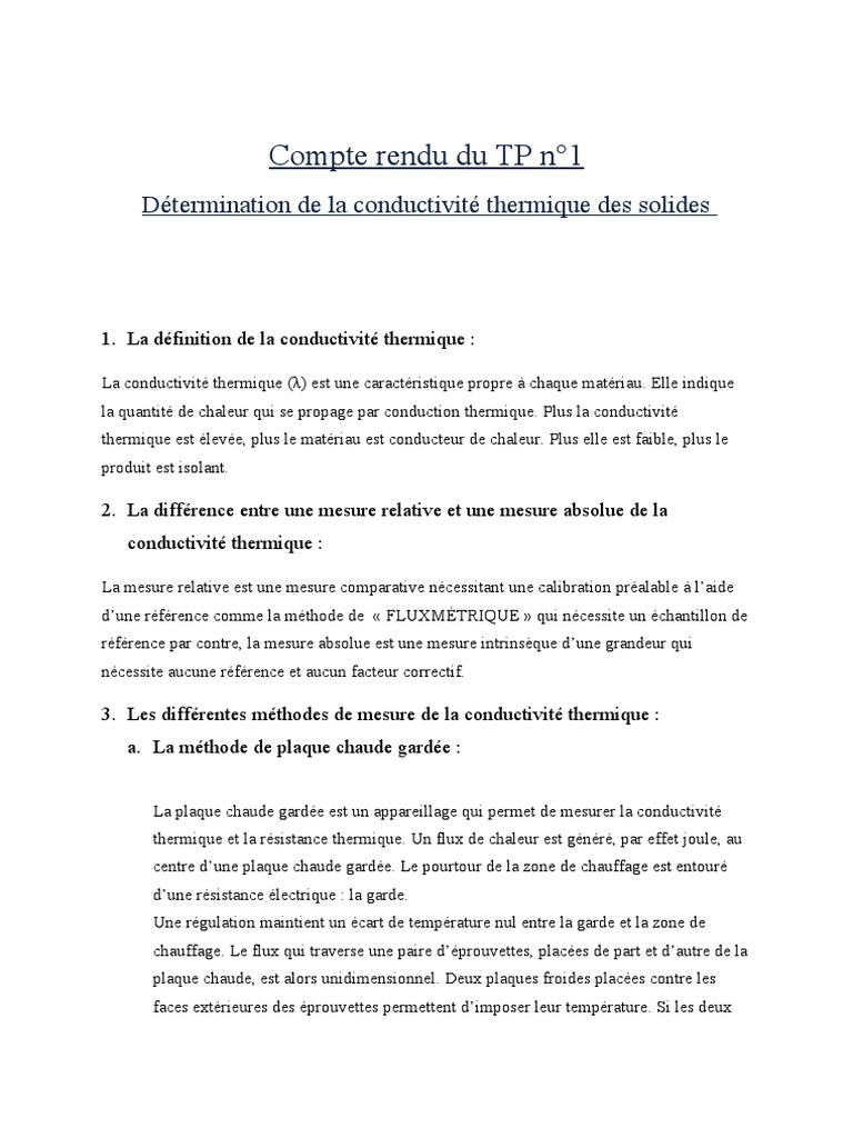 Compte Rendu, PDF, Conductivité thermique