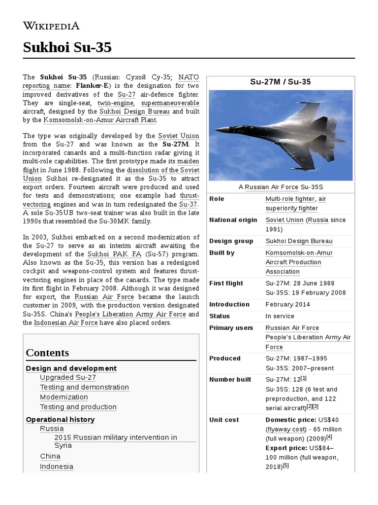 Sukhoi Su-35 | PDF | Jet Aircraft | Aerospace Engineering