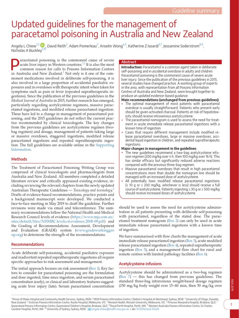 Updated Guidelines For The Management of Paracetamol Poisoning in